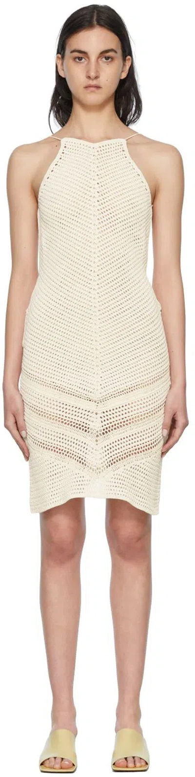 Bottega Veneta White Cotton Mini Dress In 2945 String