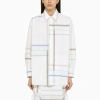 Bottega Veneta Womens White Blue Green Tau Checked Dropped-shoulder Relaxed-fit Cotton Shirt In White