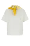 Bottega Veneta Women White T-shirt With Silk Scarf In Whiteyellowmultic