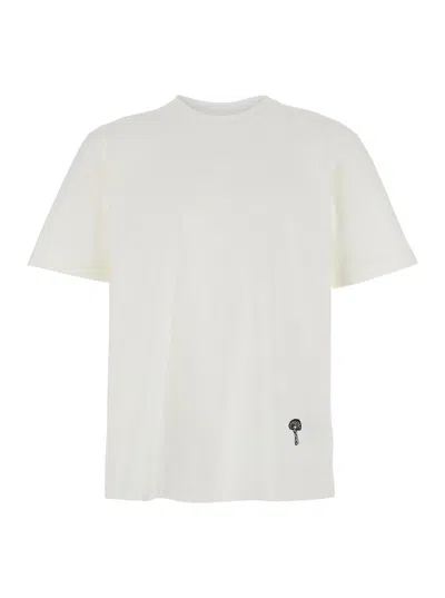 Bottega Veneta White Crewneck T-shirt With Mushroom Embroidery On The Front In Cotton Man