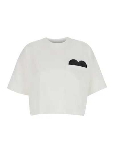 BOTTEGA VENETA BOTTEGA VENETA WHITE CROPPED T-SHIRT WITH HEART DETAIL ON THE POCKET IN COTTON WOMAN