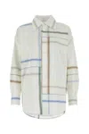 Bottega Veneta Womens White Blue Green Tau Checked Dropped-shoulder Relaxed-fit Cotton Shirt In White