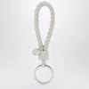 Bottega Veneta White Intrecciato Leather Key Ring In Silver