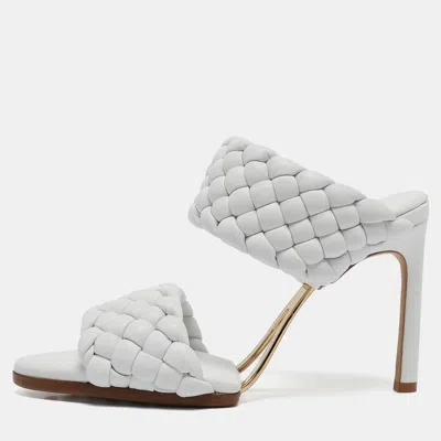 Pre-owned Bottega Veneta White Intrecciato Leather Lido Slide Sandals Size 36.5