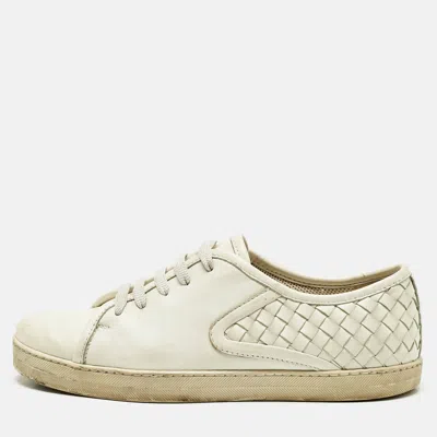 Pre-owned Bottega Veneta White Intrecciato Leather Low Top Sneakers Size 38