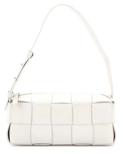 Bottega Veneta White Intrecciato Sheep Leather Brick Cassette Shoulder Bag  Maxi Small (authentic Pr