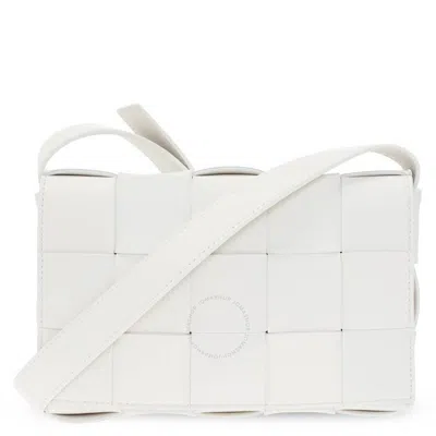 Bottega Veneta White Intreccio Leather Cassette Crossbody Bag