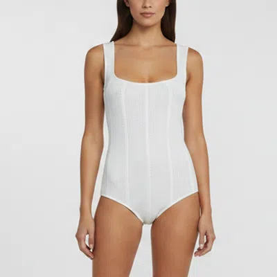 Pre-owned Bottega Veneta White Knit Square Neck Sleeveless Bodysuit M