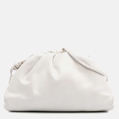 Pre-owned Bottega Veneta White Lambskin The Mini Pouch