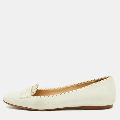 Pre-owned Bottega Veneta White Leather Ballet Flats Size 36