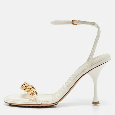 Pre-owned Bottega Veneta White Leather Dot Ankle Strap Sandals Size 38