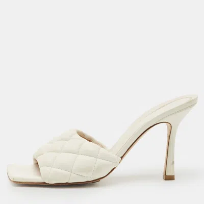 Pre-owned Bottega Veneta White Leather Lido Slide Sandals Size 38.5
