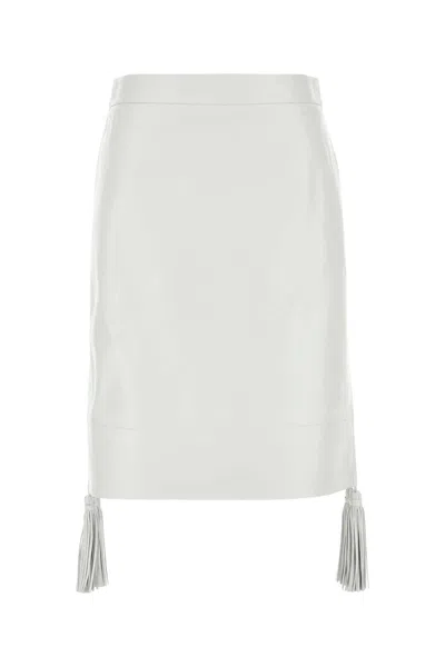 Bottega Veneta White Leather Skirt In Gray