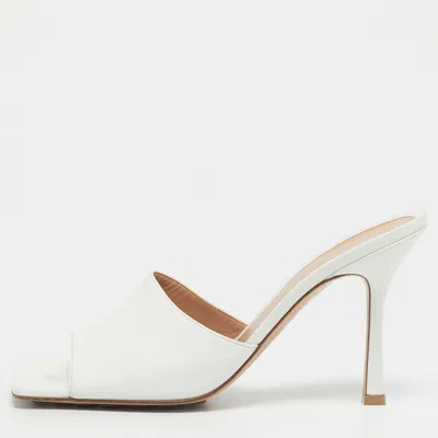 Pre-owned Bottega Veneta White Leather Stretch Slide Sandals Size 41