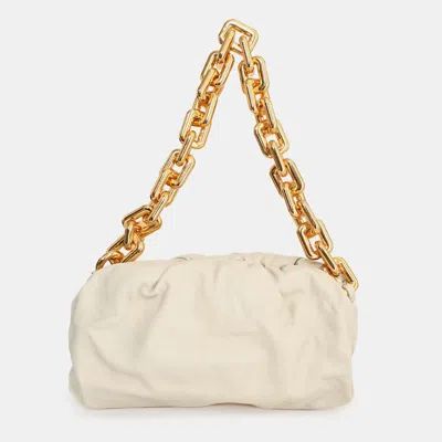 Pre-owned Bottega Veneta White Leather The Chain Pouch Bag