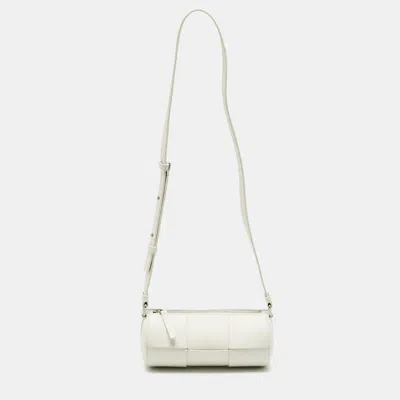 Pre-owned Bottega Veneta White Maxi Intreccio Leather Small Canette Crossbody Bag
