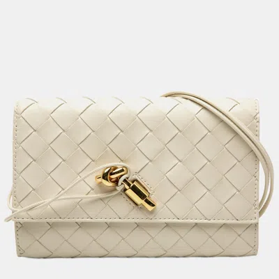 Pre-owned Bottega Veneta White Nappa Intrecciato Andiamo Pouch On Strap