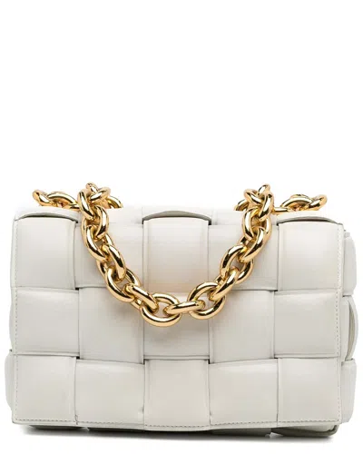 Bottega Veneta White Nappa Intrecciato Leather Padded Chain Cassette Satchel  (authentic Pre-loved)