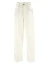 Bottega Veneta Wide-leg Wool Trousers With Pockets And Stitching In Cream