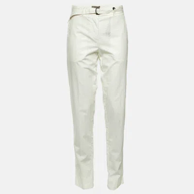 Pre-owned Bottega Veneta White Perforated Cotton Straight Leg Trousers S