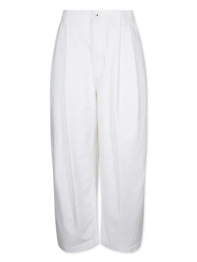 BOTTEGA VENETA WHITE PLEATED DENIM TROUSERS