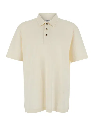 Bottega Veneta White Polo Shirt With Classic Collar And Logo Embroidery Detail On The Front In Cotton Man