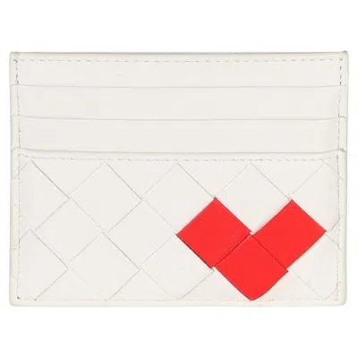 Pre-owned Bottega Veneta White Red Nappa Intrecciato Heart Card Holder