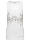 Bottega Veneta White Ribbed Tank Top With Embroidered Crystal Embellishment In Jersey Woman In Multicolor