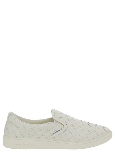 Bottega Veneta White Slip-on Sneakers With Intreccio Motif In Leather Man