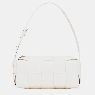 Pre-owned Bottega Veneta White Small Lambskin Intrecciato Brick Cassette