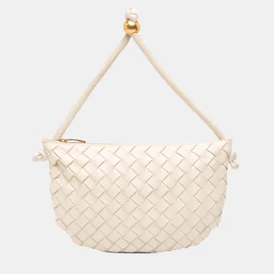 Pre-owned Bottega Veneta White Small Lambskin Intrecciato Turn Pouch