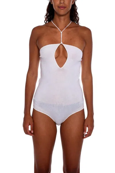 Bottega Veneta White Solid Halter Neck Top