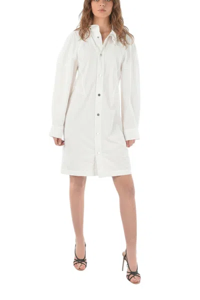 Bottega Veneta White Solid Mini Shirt Dress In Gray