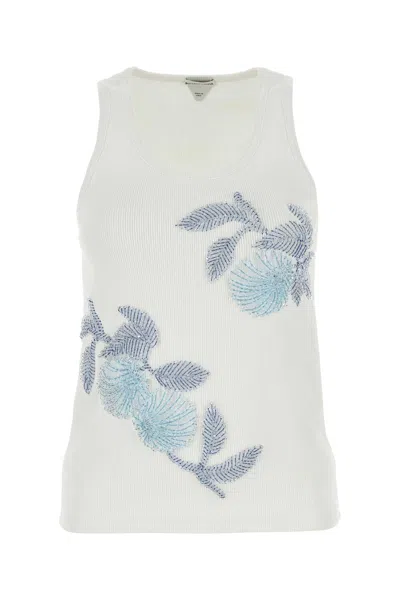 Bottega Veneta White Stretch Cotton Tank Top In Grey
