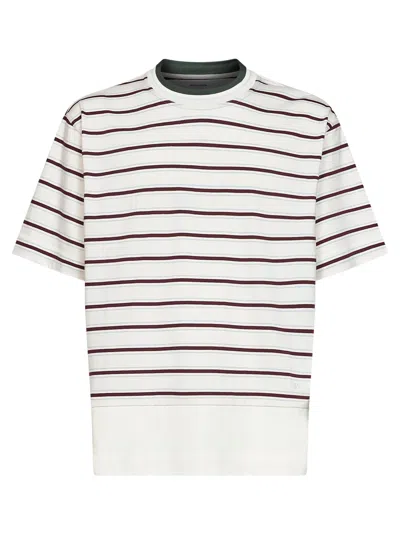 Bottega Veneta White Striped Cotton Layered T-shirt