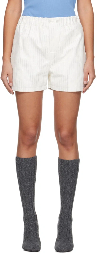 Bottega Veneta White Striped Leather Shorts In Neutrals