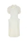 Bottega Veneta Shoulder Detail Belted Waist Embroidered V-neck Dress In White