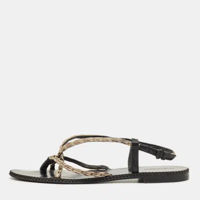 Pre-owned Bottega Veneta White/black Leather Strappy Thong Sandals Size 41