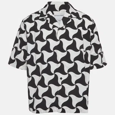 Pre-owned Bottega Veneta White/black Wave Triangle Print Nylon Bowling Shirt L