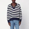Bottega Veneta White/blue Striped Wool-blend Sweater In Blue