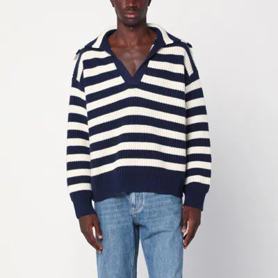 Bottega Veneta White/blue Striped Wool-blend Sweater