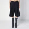 Bottega Veneta Wide Black\/blue Melange Wool Bermuda Shorts In Black