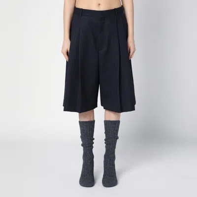 Bottega Veneta Wide Black\/blue Melange Wool Bermuda Shorts