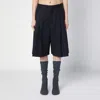 Bottega Veneta Wide Black\/blue Melange Wool Bermuda Shorts In Black Blue Melange