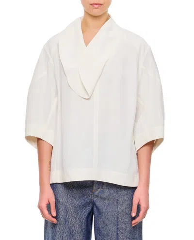 Bottega Veneta Wide Blouse With V-neck And Ruffle Details In White