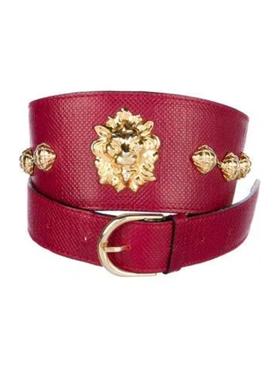 Pre-owned Bottega Veneta Wide Embossed Leather Belt In Burgundy
