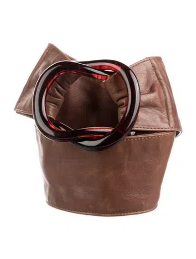 Pre-owned Bottega Veneta Wide Leather Waist Belt In Brown