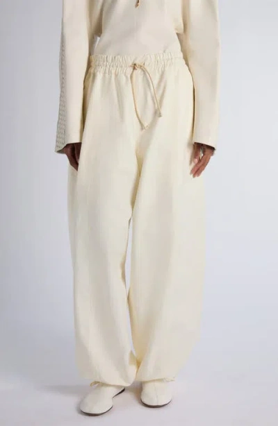 Bottega Veneta Wide Leg Compact Cotton Toile Trousers In White