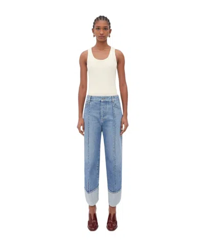 Bottega Veneta Curved Shape Vintage Indigo Denim In Blue