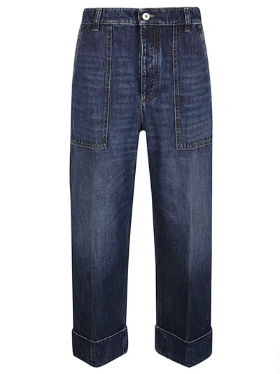 Bottega Veneta Wide Leg Denim Cotton Jeans In Blue